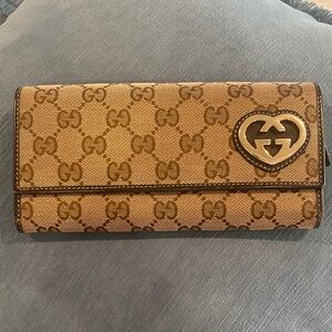 Gucci Tan and Brown Heart Monogram Wallet
